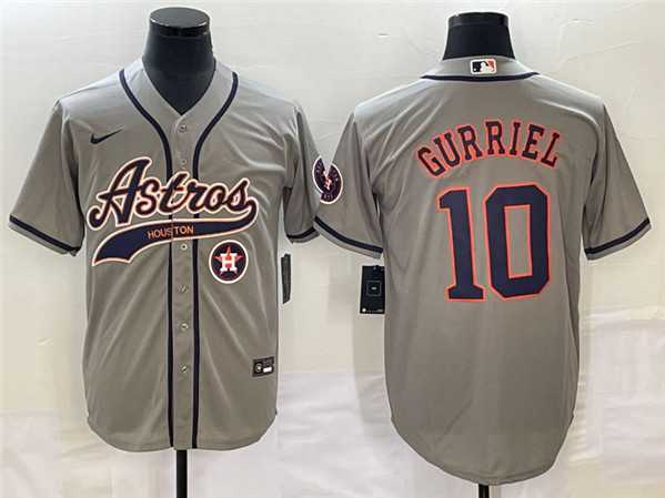Men%27s Houston Astros #10 GrayYuli Gurriel Gray With Patch Cool Base Stitched Baseball Jersey